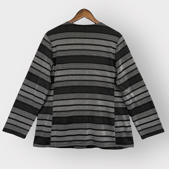 Chico's Striped Jacket Women Size L (2) Black Hidden Snap Front Buttons Academia - Picture 3 of 14